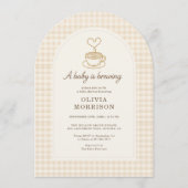 Baby is Brewing Coffee Gingham Baby Shower 招待状 (正面)