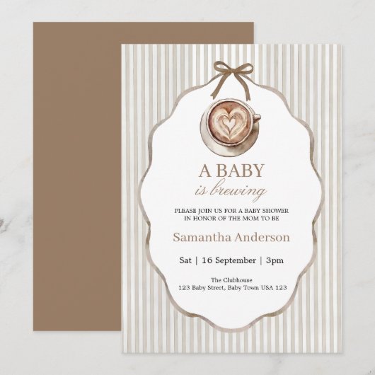 Baby Is Brewing Coffee Shower Invitation 招待状 (正面/裏面)