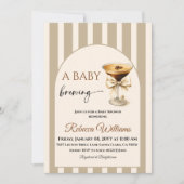 Baby is Brewing Coffee Theme Beige Bow Baby Shower 招待状 (正面)