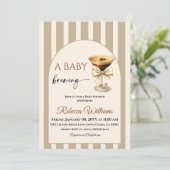 Baby is Brewing Coffee Theme Beige Bow Baby Shower 招待状 (スタンド正面)