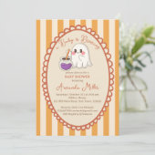 Baby is brewing cute ghost Halloween baby shower 招待状 (スタンド正面)