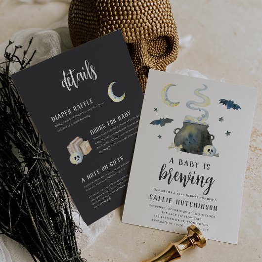 Baby Is Brewing Double Sided Halloween Baby Shower 招待状