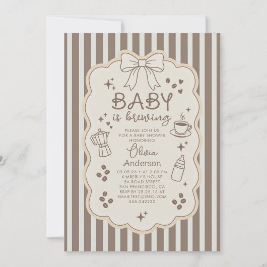 Baby is Brewing Espresso Coffee Party Baby Shower 招待状 (正面)