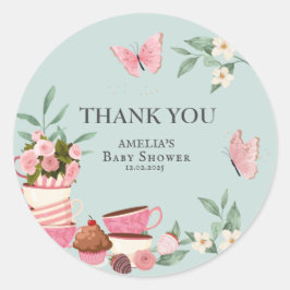 Baby is brewing floral teacup Baby shower favor ラウンドシール