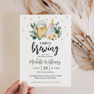 Baby Is Brewing Greenery Baby Shower Invitation 招待状