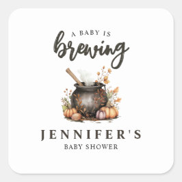 Baby Is Brewing Halloween Baby Shower スクエアシール