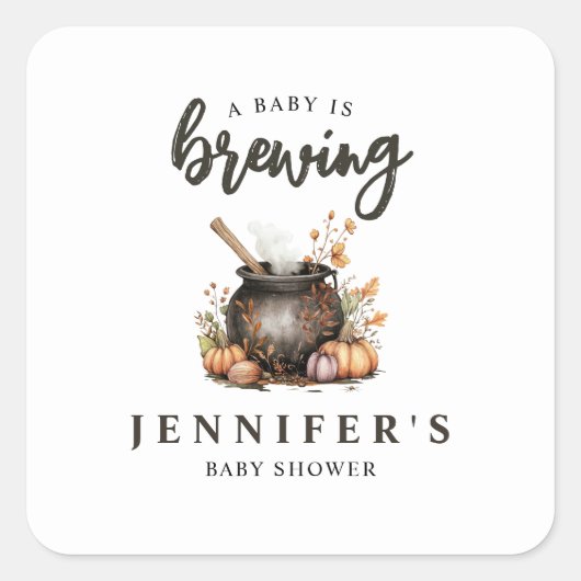Baby Is Brewing Halloween Baby Shower スクエアシール (正面)