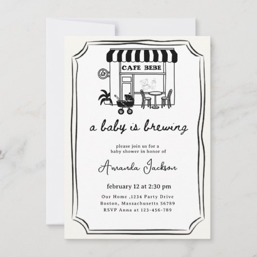  baby is brewing | Home cafe themed BABY SHOWER 招待状 (正面)