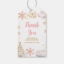 Baby Is Brewing Pink Winter Tea Party Baby Shower ギフトタグ