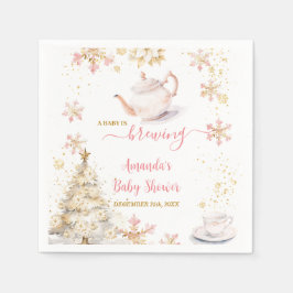 Baby Is Brewing Pink Winter Tea Party Baby Shower スタンダードカクテルナプキン