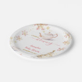 Baby Is Brewing Pink Winter Tea Party Baby Shower ペーパープレート (アングル)