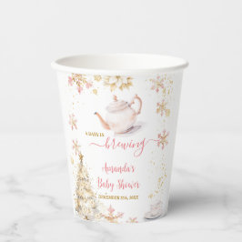 Baby Is Brewing Pink Winter Tea Party Baby Shower 紙コップ
