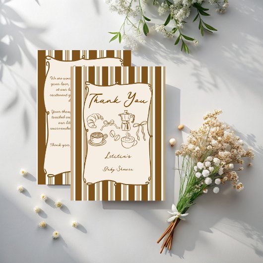 Baby is brewing retro stripes coffee baby shower サンキューカード