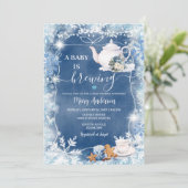 Baby Is Brewing Snowflakes Tea Party Baby Shower 招待状 (スタンド正面)