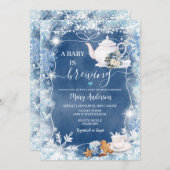 Baby Is Brewing Snowflakes Tea Party Baby Shower 招待状 (正面/裏面)