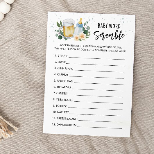  Baby Is Brewing Word Scramble Baby Shower Card 招待状