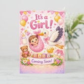 Baby Is Coming – Baby Girl Design  招待状 (スタンド正面)