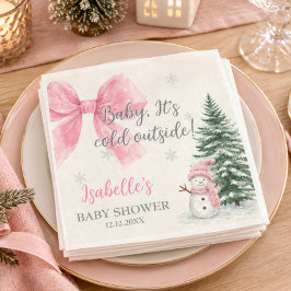 Baby It’s Cold Outside ピンクの冬のベビーシャワー スタンダードカクテルナプキン