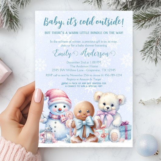 Baby, It’s Cold Outside 冬の赤ちゃん男の子のシャワーパーティー 招待状