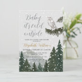 Baby It’s Cold Outside 雪フクロウのベビーシャワー 招待状 (スタンド正面)