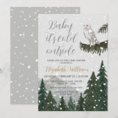 Baby It’s Cold Outside 雪フクロウのベビーシャワー 招待状 (正面/裏面)