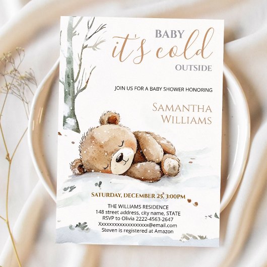Baby It’s Cold Outside bear Baby Shower Invitation 招待状