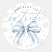 Baby It’s Cold Outside Blue Bow Winter Baby ラウンドシール (正面)