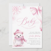 Baby It’s Cold Outside Pink Bear Baby Shower 招待状 (正面)