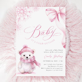 Baby It’s Cold Outside Pink Bear Baby Shower 招待状