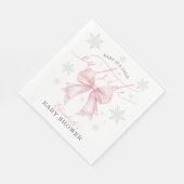 Baby It’s Cold Outside Pink Bow Winter Baby Shower スタンダードランチョンナプキン (角)