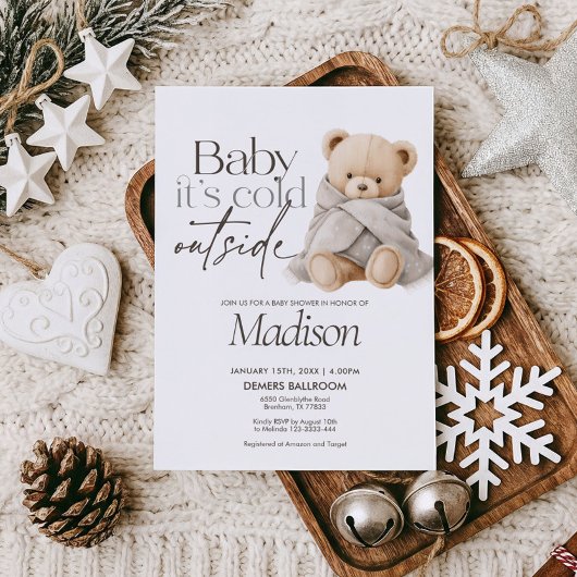 Baby It’s Cold Outside Teddy Bear Baby Shower 招待状