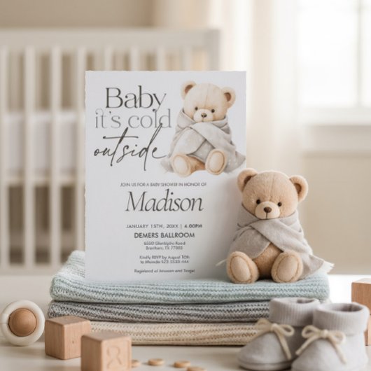 Baby It’s Cold Outside Teddy Bear Baby Shower 招待状