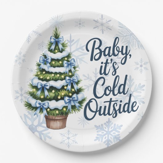 Baby, It’s Cold Outside Winter Boy Baby Shower ペーパープレート (正面)
