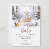 Baby It’s Cold Outside Winter Woodland Baby Shower 招待状 (正面)