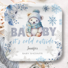 Baby it's Cold Outside かわいい男の子 冬のベビーシャワー ペーパープレート