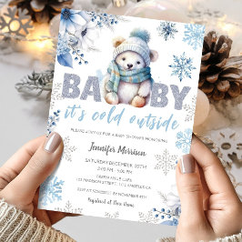 Baby it's Cold Outside かわいい男の子 冬のベビーシャワー 招待状