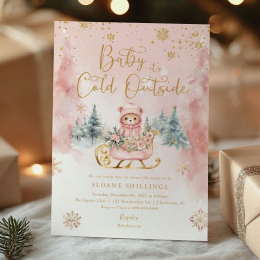 Baby It's Cold Outside クリスマスくまベビーシャワー 招待状
