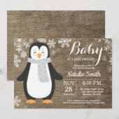 『Baby it's Cold Outside』バーリアペンギン 赤ちゃん歓迎会 招待状 (正面/裏面)