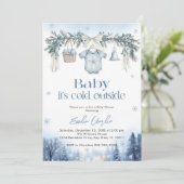 Baby it's Cold Outside ボーイズ ライン ベビーシャワー 招待状 (スタンド正面)