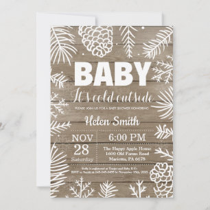 『Baby it's Cold Outside』ラスティック冬のベイビーシャワー 招待状