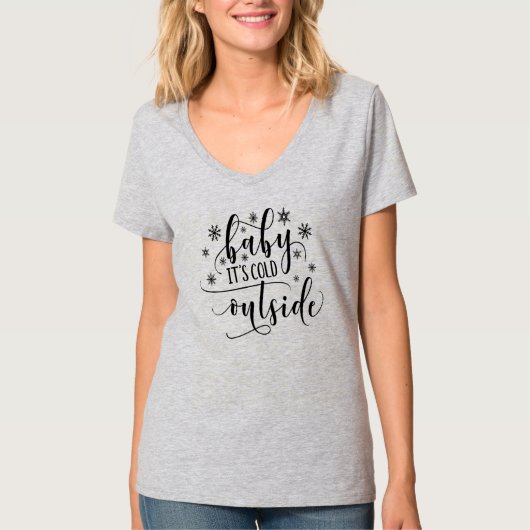 Baby+Its+Cold+Outside レディースVネックTシャツ Tシャツ (正面)