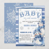 Baby It's Cold Outside 冬のブルーベビーシャワー 招待状 (正面/裏面)