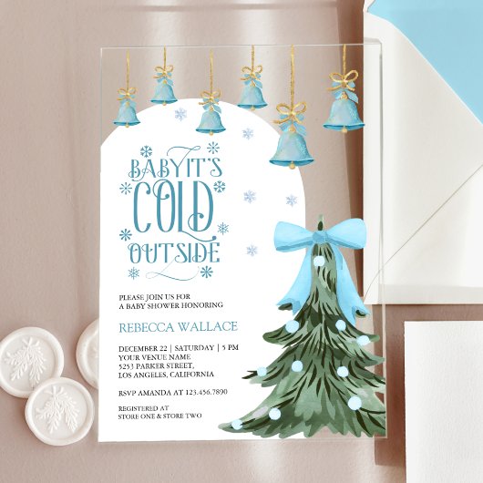 Baby It's Cold Outside 冬のブルーリボン ベビーシャワー アクリル招待状