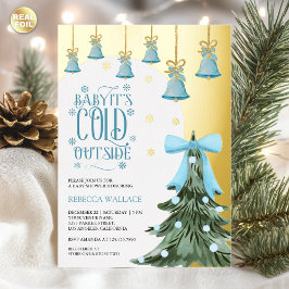 Baby It's Cold Outside 冬のブルーリボン ベビーシャワー 箔招待状