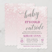 Baby+Its+Cold+Outside 冬のベビーシャワー ピンクの女の子 招待状 (正面/裏面)