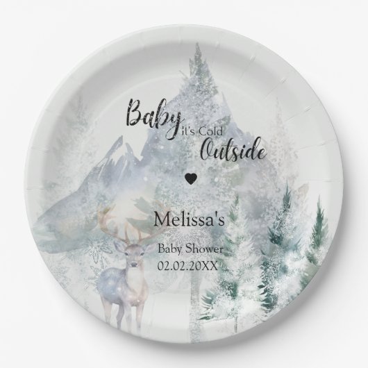 Baby It's Cold Outside 冬のベビーシャワー ペーパープレート (正面)