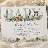 Baby It's Cold Outside 冬の動物ベビーシャワー 招待状