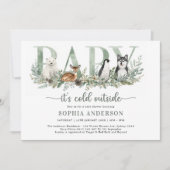 Baby It's Cold Outside 冬の動物ベビーシャワー 招待状 (正面)