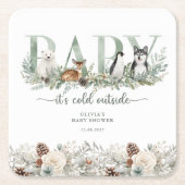 Baby+Its+Cold+Outside 冬の動物 ベビーシャワー スクエアペーパーコースター (正面)