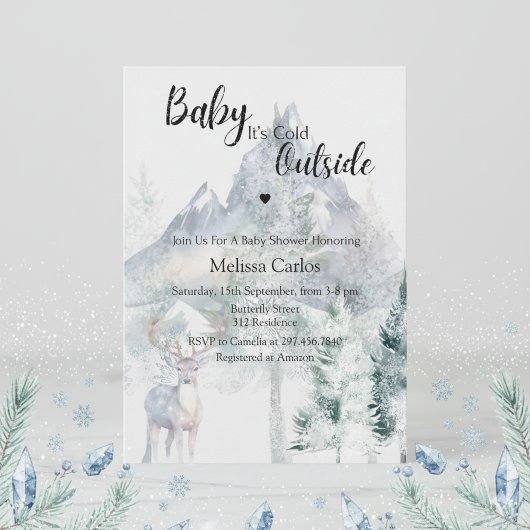 Baby Its Cold Outside 冬の常緑樹 赤ちゃんのシャワー 招待状